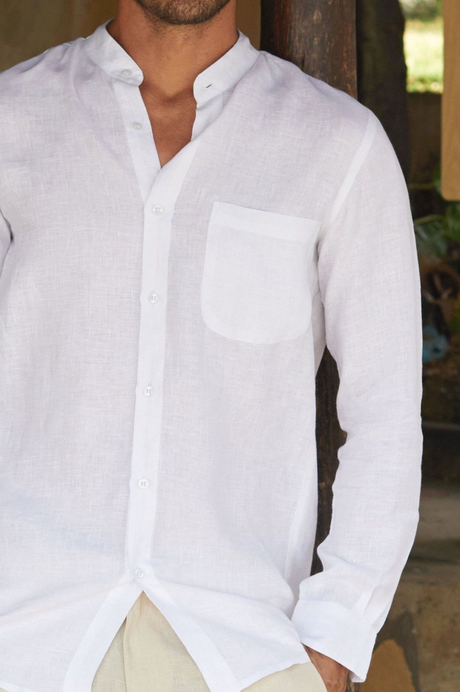 Men Aspiga Shirts | Men'S Nehru Collar Linen Shirt