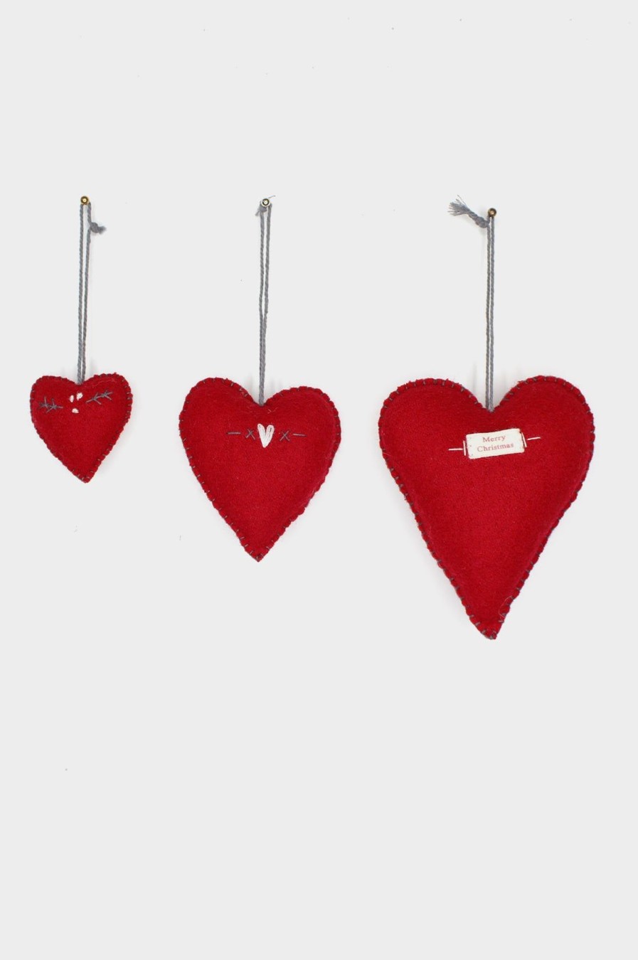 Accessories Aspiga | Set Of 3 Christmas Embroidered Heart Decorations