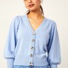 Womenm Aspiga Knitwear | Merino Cashmere V Neck Puff Sleeve Cardigan