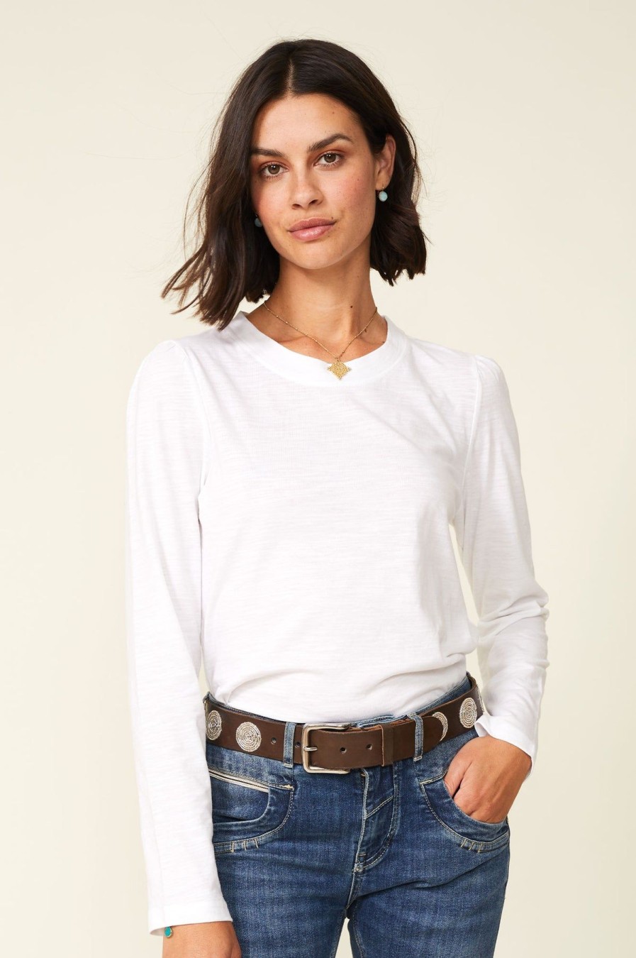 Womenm Aspiga Tops | Long Sleeve Puff Shoulder T-Shirt