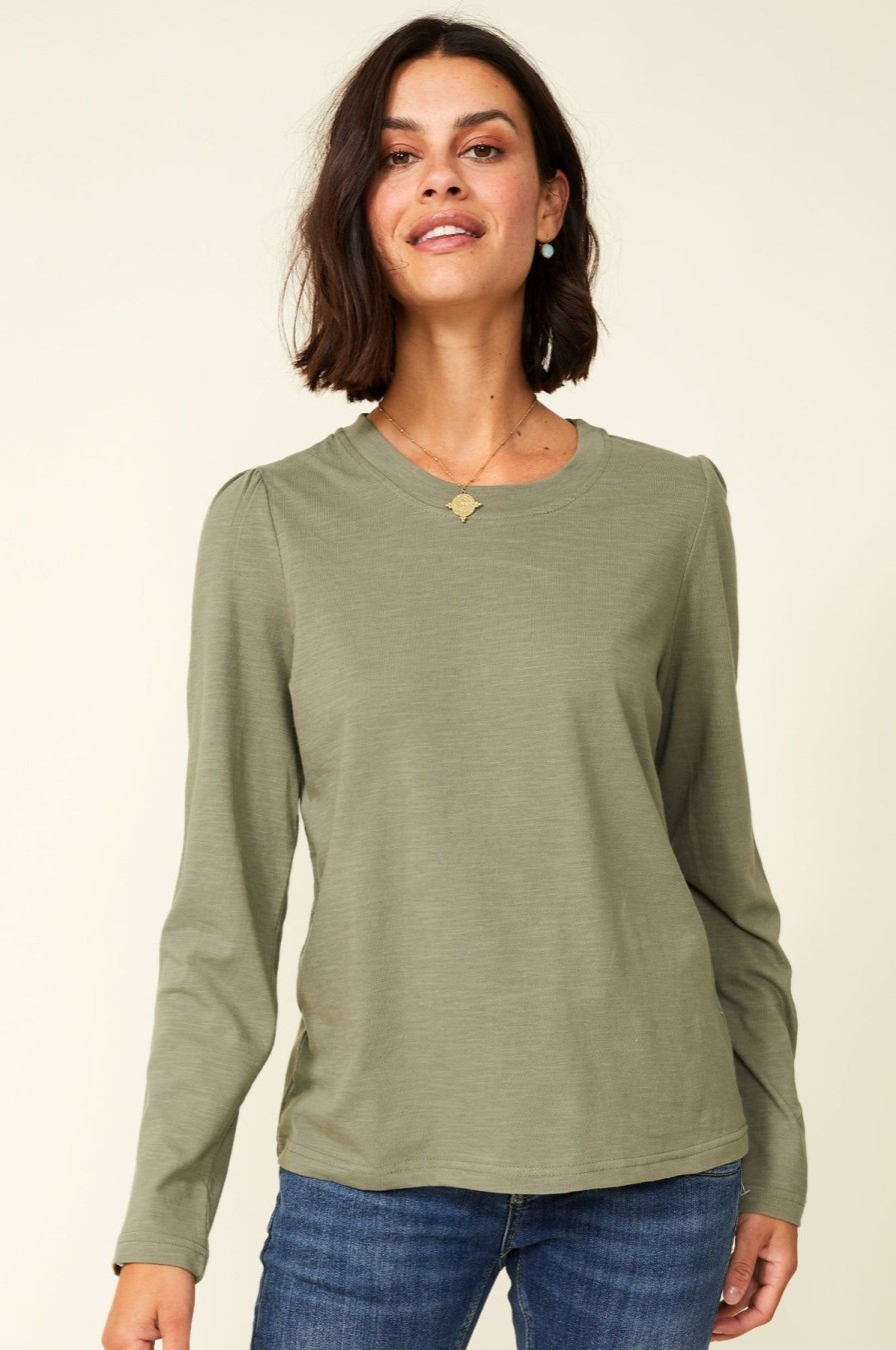 Womenm Aspiga Tops | Long Sleeve Puff Shoulder T-Shirt