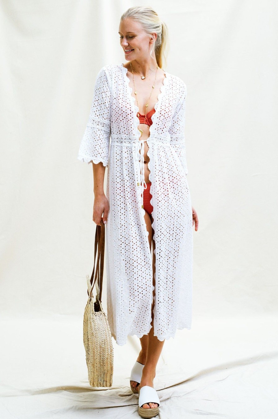 Womenm Aspiga Kaftans & Sarongs | Tina Open Front Lace Maxi Kaftan