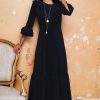 Womenm Aspiga Dresses | Victoria Round Neck 3/4 Sleeve Stretch Corduroy Dress